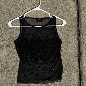Cēlo Sheer Mesh Black Beaded Tank Top